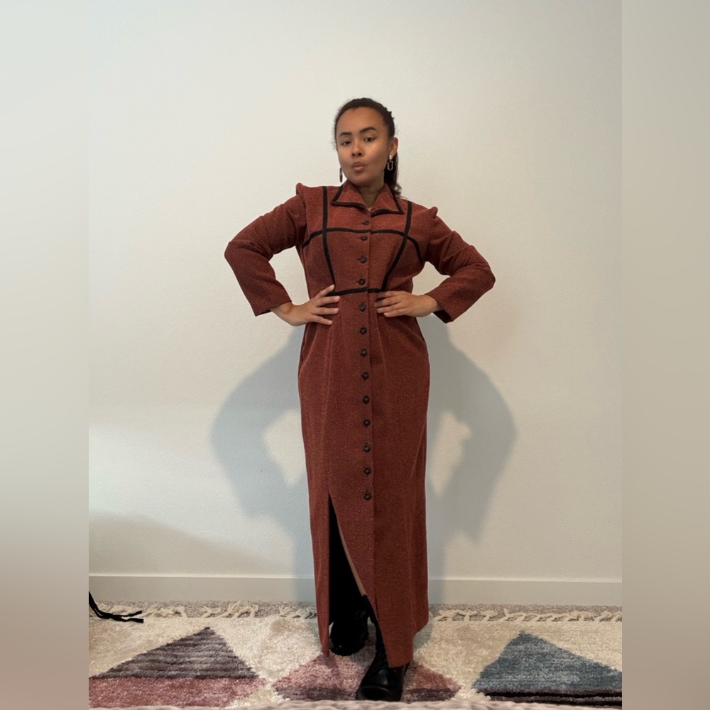 Julian Taylor Terracotta Long Sleeve Dress with Black Accents - Picture 8 of 10